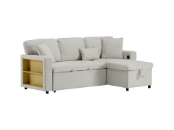 Canapé 215x133x85 cm - con puerto USB - con almacenamiento - con función de cama - Beige