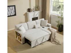 Canapé 215x133x85 cm - con puerto USB - con almacenamiento - con función de cama - Beige