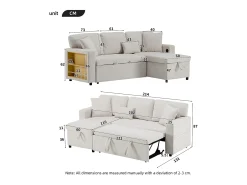 Canapé 215x133x85 cm - con puerto USB - con almacenamiento - con función de cama - Beige