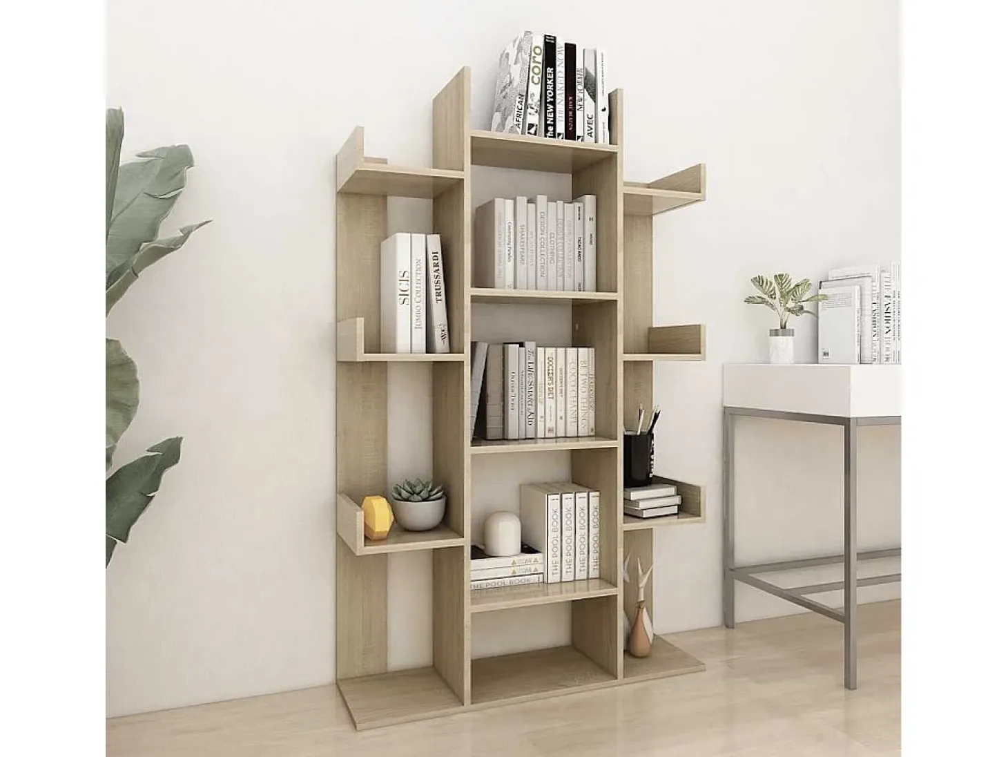 Candler Estantería de madera de ingeniería roble Sonoma 86x25,5x140 cm