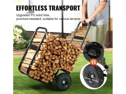 Carretilla para Leña SucceBuy, Capacidad de 113,4 kg, Transportador de Madera con Ruedas de PU, Plataforma Rodante
