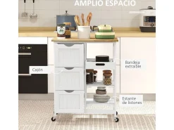 Carrito auxiliar Austen Homocm 3 cajones con 2 estantes y bandeja extraíble blanco 85,5x67x37 cm