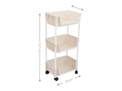Carrito auxiliar Reddie con 3 niveles y ruedas beige 74,7x35x26,5 cm