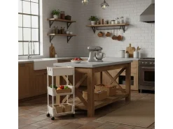 Carrito auxiliar Reddie con 3 niveles y ruedas beige 74,7x35x26,5 cm