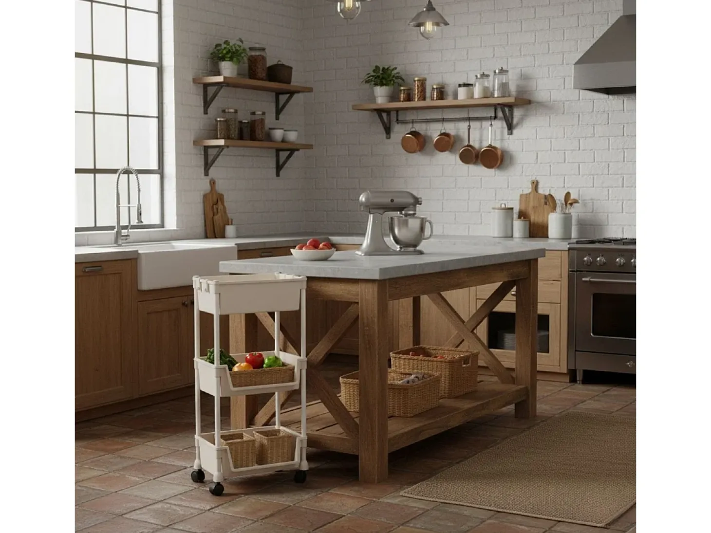 Carrito auxiliar Reddie con 3 niveles y ruedas beige 74,7x35x26,5 cm