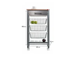 Carrito de cocina con ruedas APRIL – Mueble auxiliar elegante con cestas, cajón y botellero