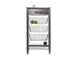 Carrito de cocina con ruedas APRIL – Mueble auxiliar elegante con cestas, cajón y botellero