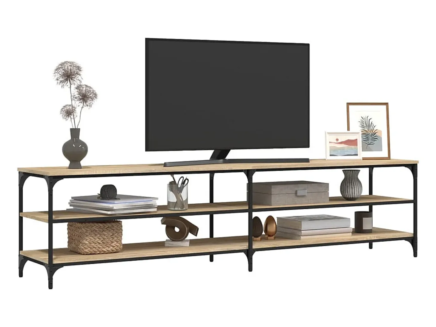 Chiloquin Mueble TV metal y madera contrachapada roble Sonoma 200x30x50cm