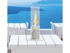 Chimenea de bioetanol blanca TOLOSA, biochimenea de sobremesa, D20 x H49,5, para interior y exterior
