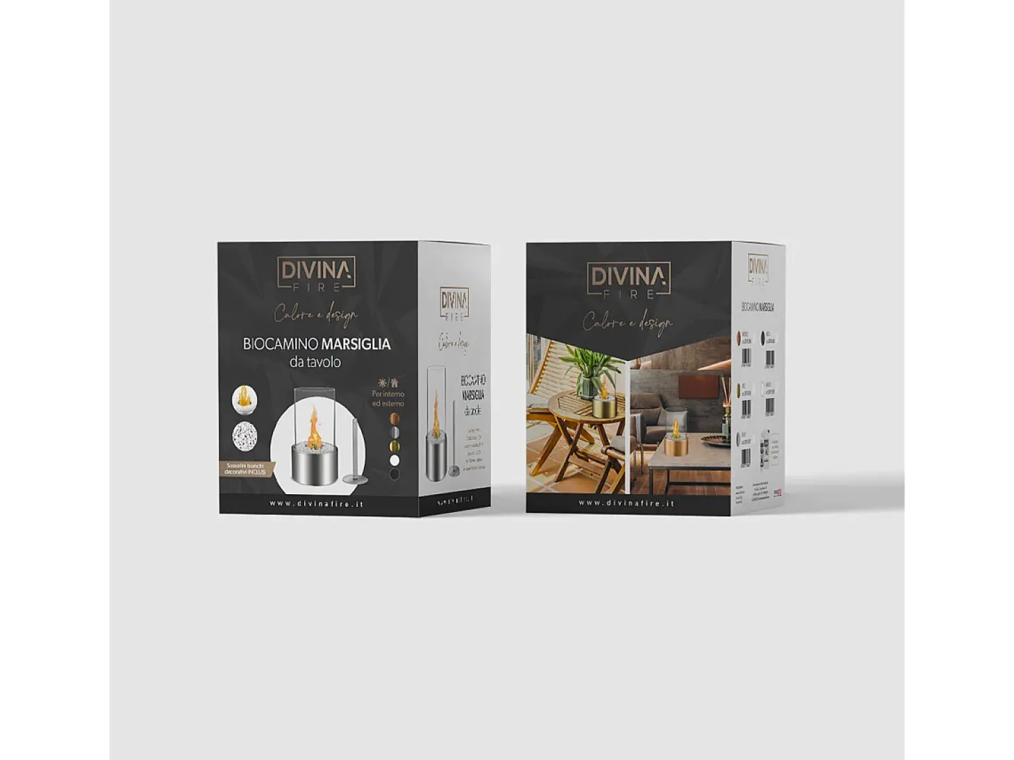 Chimenea de bioetanol MARSIGLIA Gold de sobremesa, tamaño D16 x H27, para interior y exterior