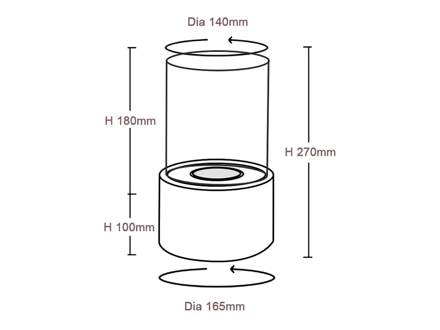 Chimenea de bioetanol MARSIGLIA Gold de sobremesa, tamaño D16 x H27, para interior y exterior