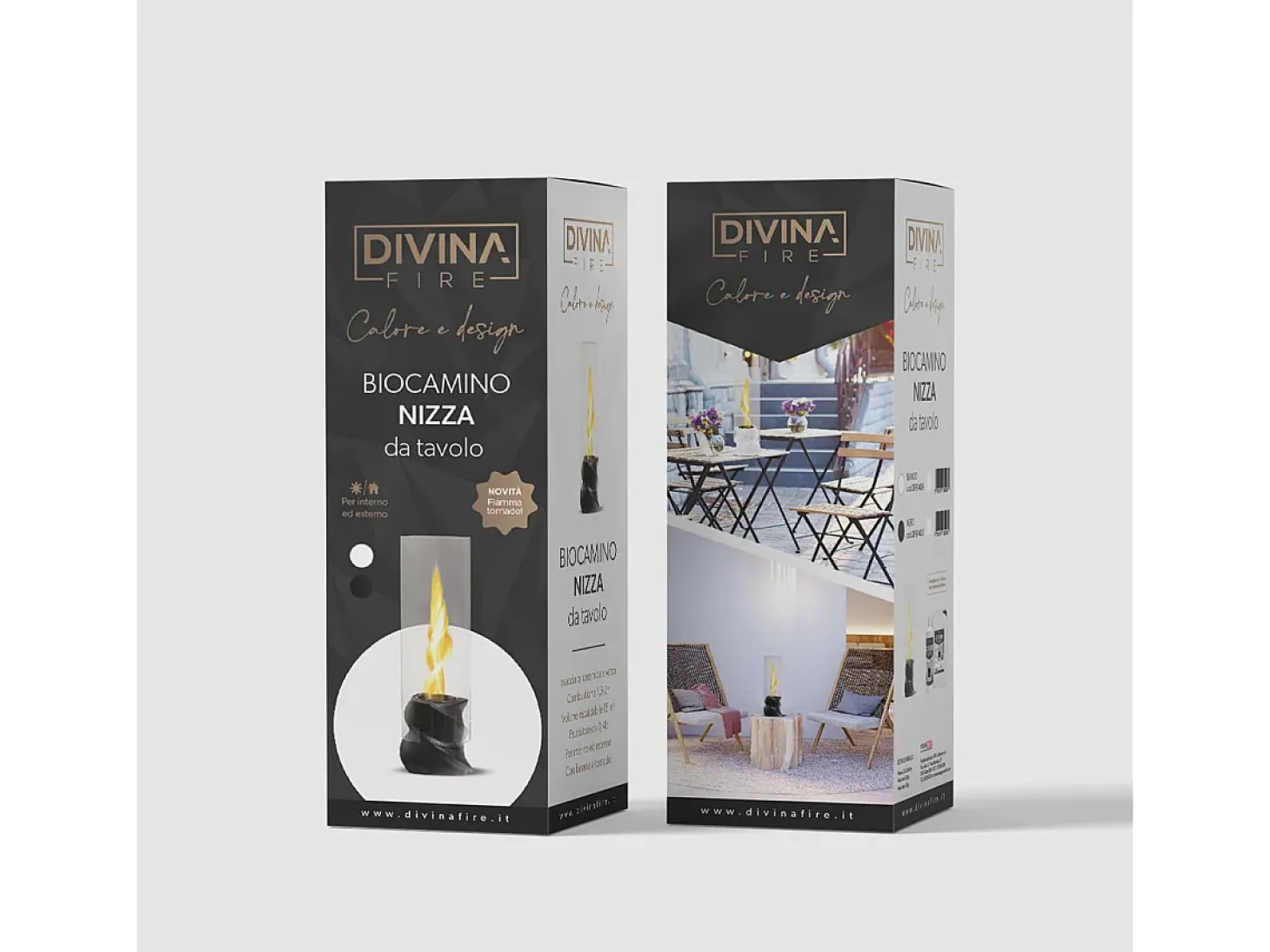 Chimenea de bioetanol NIZZA Black, biochimenea de sobremesa, D14,5 x H46,5, para interior y exterior
