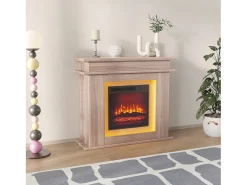 Chimenea eléctrica - Chimenea LED, con calefacción - Efecto de llama 3D - Temporizador, iluminación ambiental LED de 20 colores y control remoto - Color roble