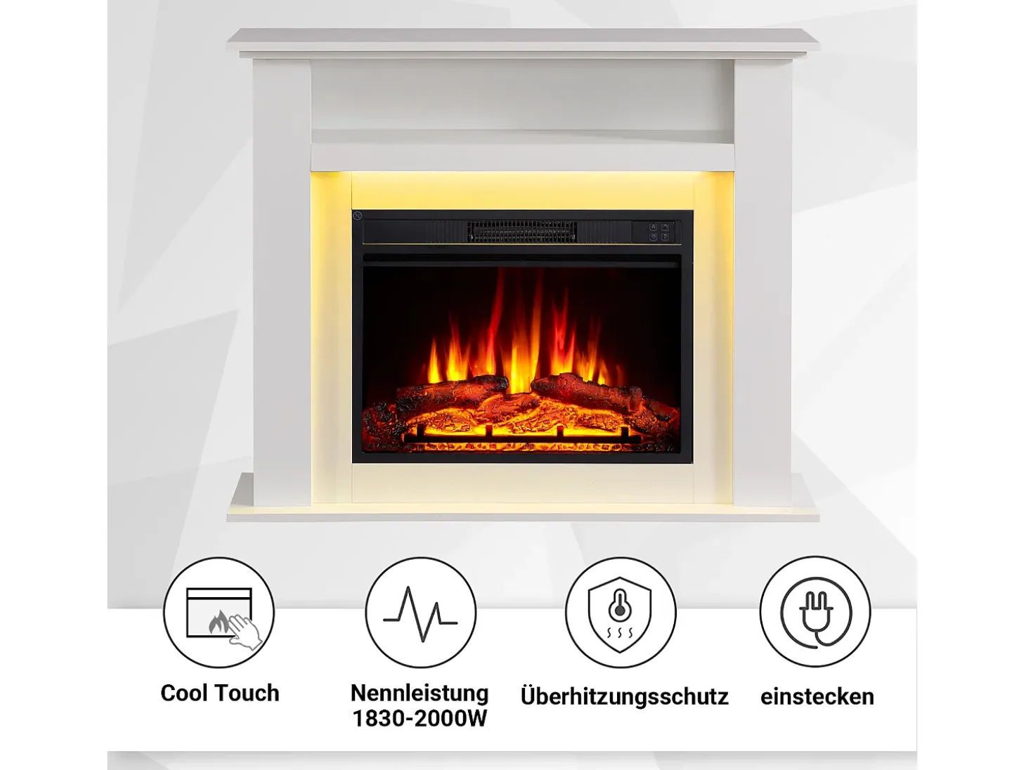 Chimenea eléctrica BALDERIA Liora - Chimenea de pie, estante, calefacción - blanco