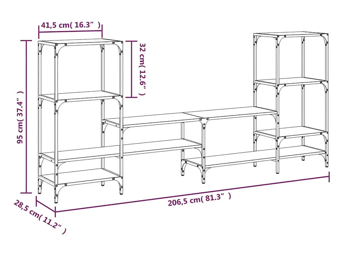 Cilyra Mueble de TV madera de ingeniería roble Sonoma 206,5x28,5x95 cm