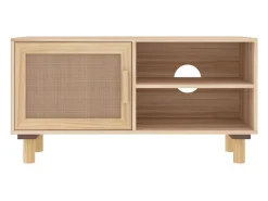 Claire-Adrienne Mueble para TV madera maciza pino y ratán natural 80x30x40 cm
