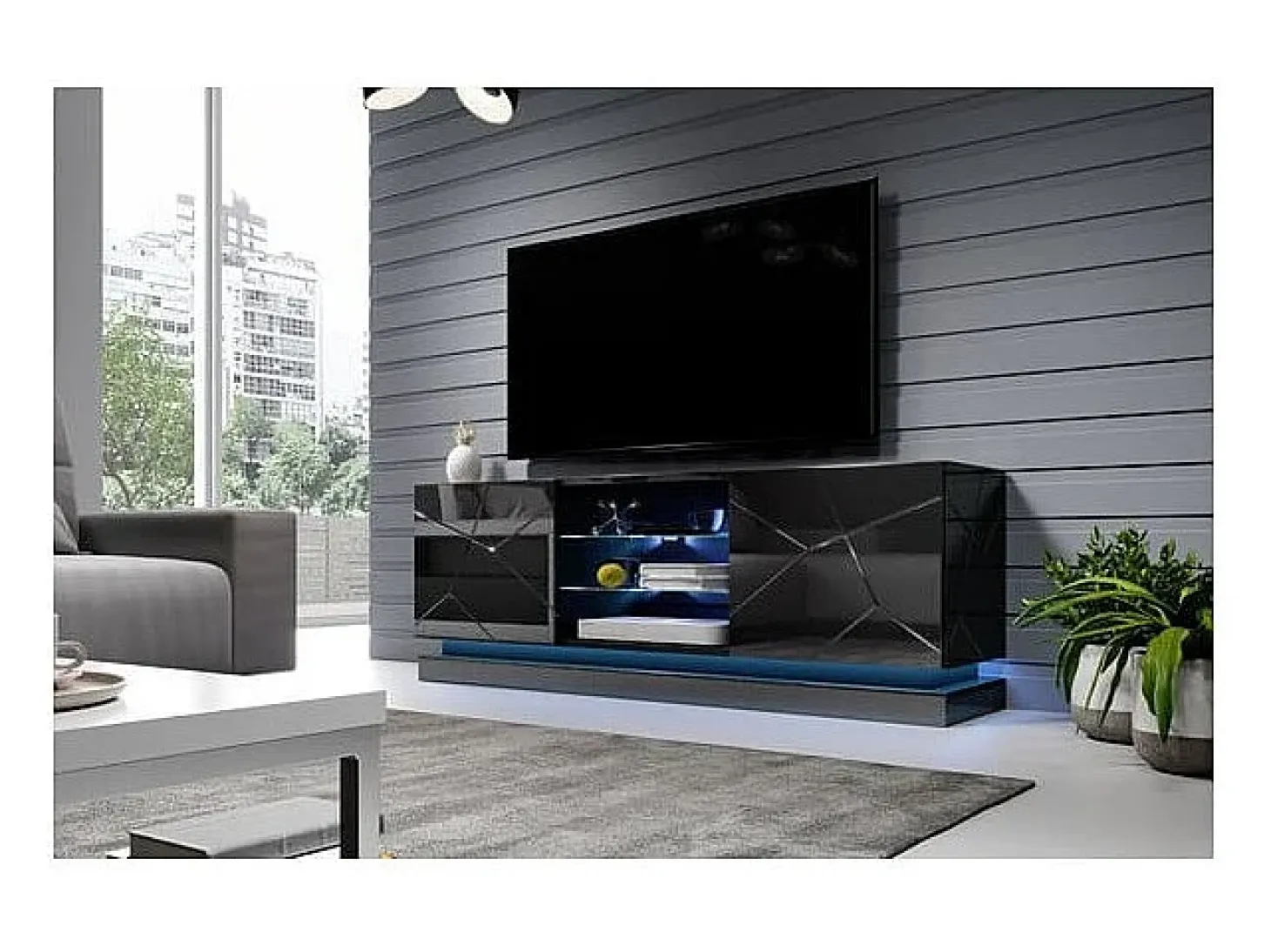 Clost 160 cm negro LED soporte de TV - Con LEDs