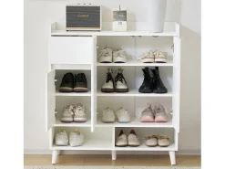 Cómoda / Aparador / Zapatero con estantes regulables, patas de madera maciza, blanco (90x35x99 cm)