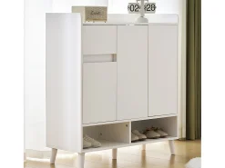 Cómoda / Aparador / Zapatero con estantes regulables, patas de madera maciza, blanco (90x35x99 cm)