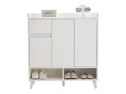 Cómoda / Aparador / Zapatero con estantes regulables, patas de madera maciza, blanco (90x35x99 cm)