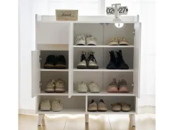 Cómoda / Aparador / Zapatero con estantes regulables, patas de madera maciza, blanco (90x35x99 cm)