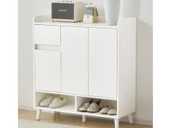 Cómoda / Aparador / Zapatero con estantes regulables, patas de madera maciza, blanco (90x35x99 cm)