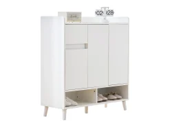 Cómoda / Aparador / Zapatero con estantes regulables, patas de madera maciza, blanco (90x35x99 cm)