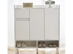 Cómoda / Aparador / Zapatero con estantes regulables, patas de madera maciza, blanco (90x35x99 cm)