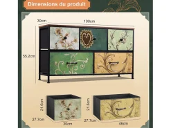 Cómoda de 5 cajones para dormitorio, mueble de almacenaje con estructura de metal, multicolor