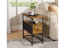 Cómoda estrecha, mesita de noche con función de carga y tira de luz, mesa auxiliar con cajones, 30 x 60 x 62 cm, estampado de tigre