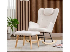 Cómoda mecedora - 65 x 82 x 94 cm - con reposacabezas + reposapiés - madera - blanco