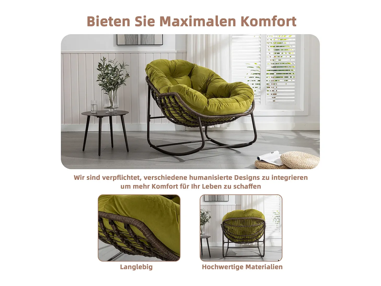 Cocon - Mecedora de ratán - Estructura de acero con cojín suave - Para uso en interiores y exteriores