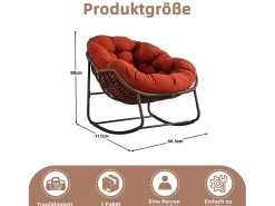 Cocon - Mecedora de ratán - Estructura de acero con cojín suave - Para uso en interiores y exteriores
