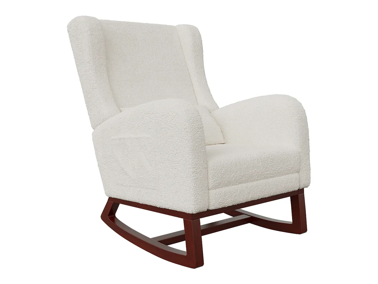 Cojín lumbar con bolsillo lateral y reposapiés, Mecedora, Patas de Madera Maciza, Beige