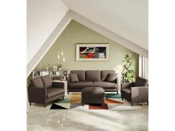 Combustible sofá de terciopelo marrón de peluche de 2 a 2 años, con un asiento profundo de 55 cm y reposabrazos - 128x78x89cm