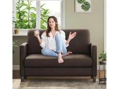 Combustible sofá de terciopelo marrón de peluche de 2 a 2 años, con un asiento profundo de 55 cm y reposabrazos - 128x78x89cm