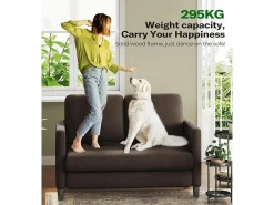 Combustible sofá de terciopelo marrón de peluche de 2 a 2 años, con un asiento profundo de 55 cm y reposabrazos - 128x78x89cm