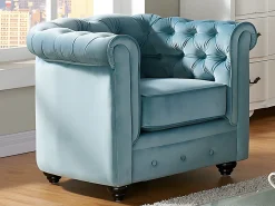 Conjunto 2 sillones de terciopelo azul pastel CHESTERFIELD