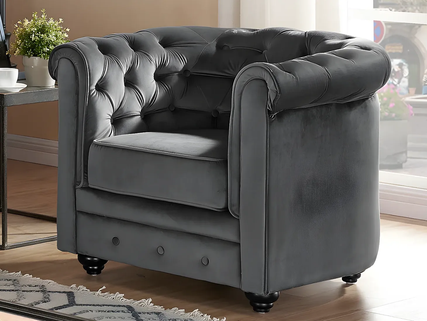Conjunto 2 sillones terciopelo gris antracita CHESTERFIELD
