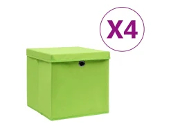 Conjunto de 4 Cajas de Almacenamiento Plegables con Tapas Verde 28x28x28 cm