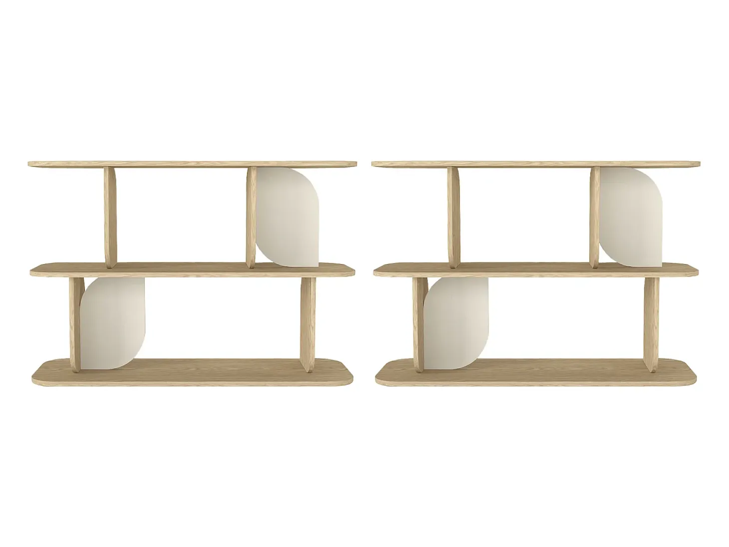 Conjunto de 2 estanterías con 2 baldas - Natural claro y beige - NELERIA