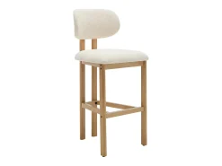 Conjunto de 2 taburetes de bar en tela texturizada y madera de hevea - Crema - YELAZ