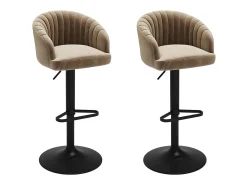 Conjunto de 2 taburetes de bar - Tela y metal - Beige - DORALIZ