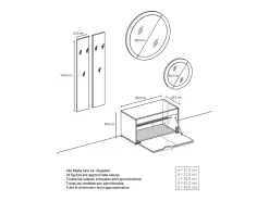 Conjunto de Armario Espoo, Recibidor con Banco Zapatero, 2 Paneles de Pared y 2 Espejos de Pared Redondos, blanco mate/negro de alto brillo