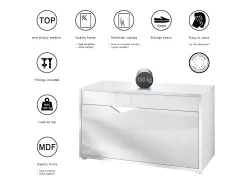 Conjunto de Armario Espoo, Recibidor con Banco Zapatero, 2 Paneles de Pared y 2 Espejos de Pared Redondos, blanco mate/gris de alto brillo