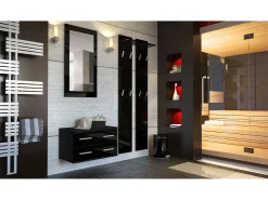 Conjunto de armario Kioto, Carcasa en Negro mate / Frente en Negro alto brillo