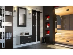 Conjunto de armario Kioto, Carcasa en blanco mate / Frente en negro mate