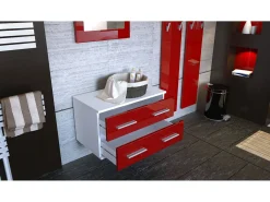 Conjunto de armario Kioto, Carcasa en Negro mate / Frente en Burdeos alto brillo
