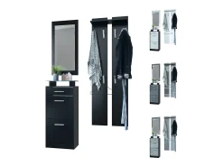 Conjunto de armario Loret V2 Mini, Carcasa en Negro mate / Frente en Frambuesa alto brillo