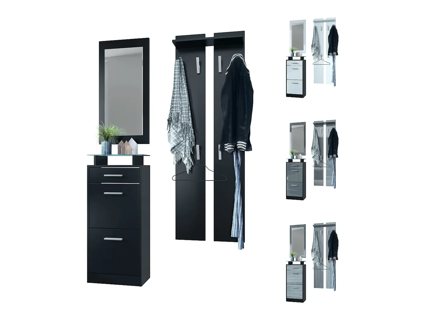 Conjunto de armario Loret V2 Mini, Carcasa en Negro mate / Frente en Frambuesa alto brillo